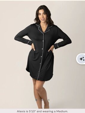 Kindred Bravely Black Long-Sleeve Button-Front Sleep Shirt